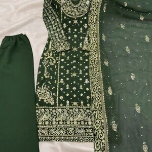 Green Georgette Embroidered with Sequence Work Salwar Kameez with Dupatta